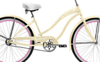 Micargi ROVER GX 26" Beach Cruiser Coaster Brake Single Speed  Steel Spokes One Piece Crank Alloy Pink Rims 36H With Fenders Color: Vanilla/ Pink Rim