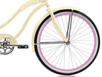 Micargi ROVER GX 26" Beach Cruiser Coaster Brake Single Speed  Steel Spokes One Piece Crank Alloy Pink Rims 36H With Fenders Color: Vanilla/ Pink Rim