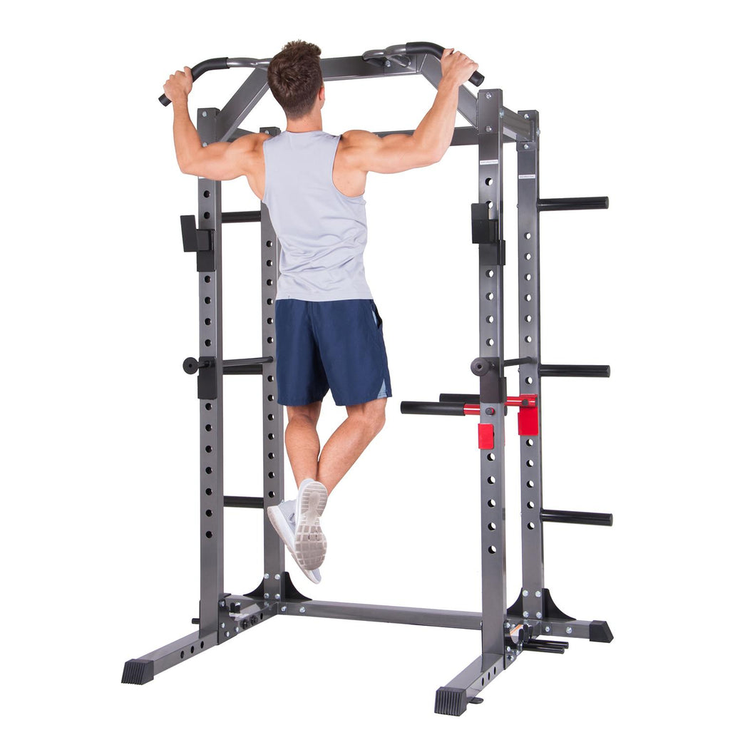 Body Power Deluxe Rack Cawith Accessories, Safety Bars, Floor-Mount Anchors PBC5380 with 800 Lbs. Capacity