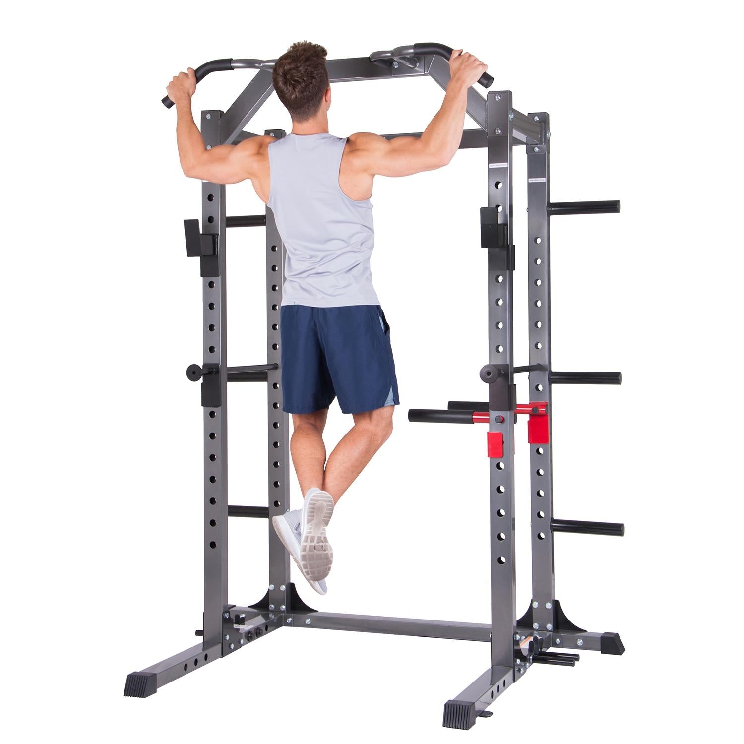 Body Power Deluxe Rack Cawith Accessories, Safety Bars, Floor-Mount Anchors PBC5380 with 800 Lbs. Capacity