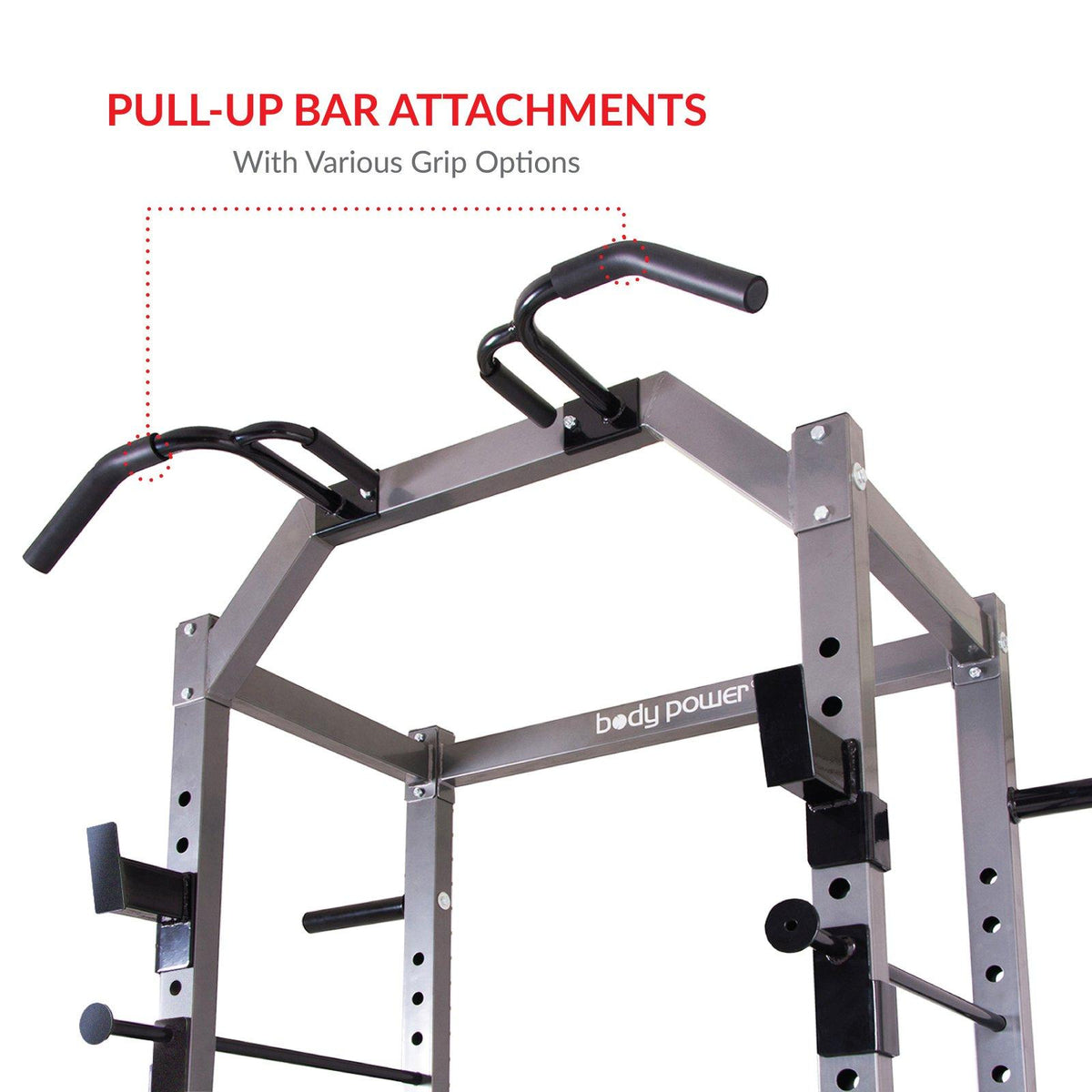 Body Power Deluxe Rack Cawith Accessories, Safety Bars, Floor-Mount Anchors PBC5380 with 800 Lbs. Capacity