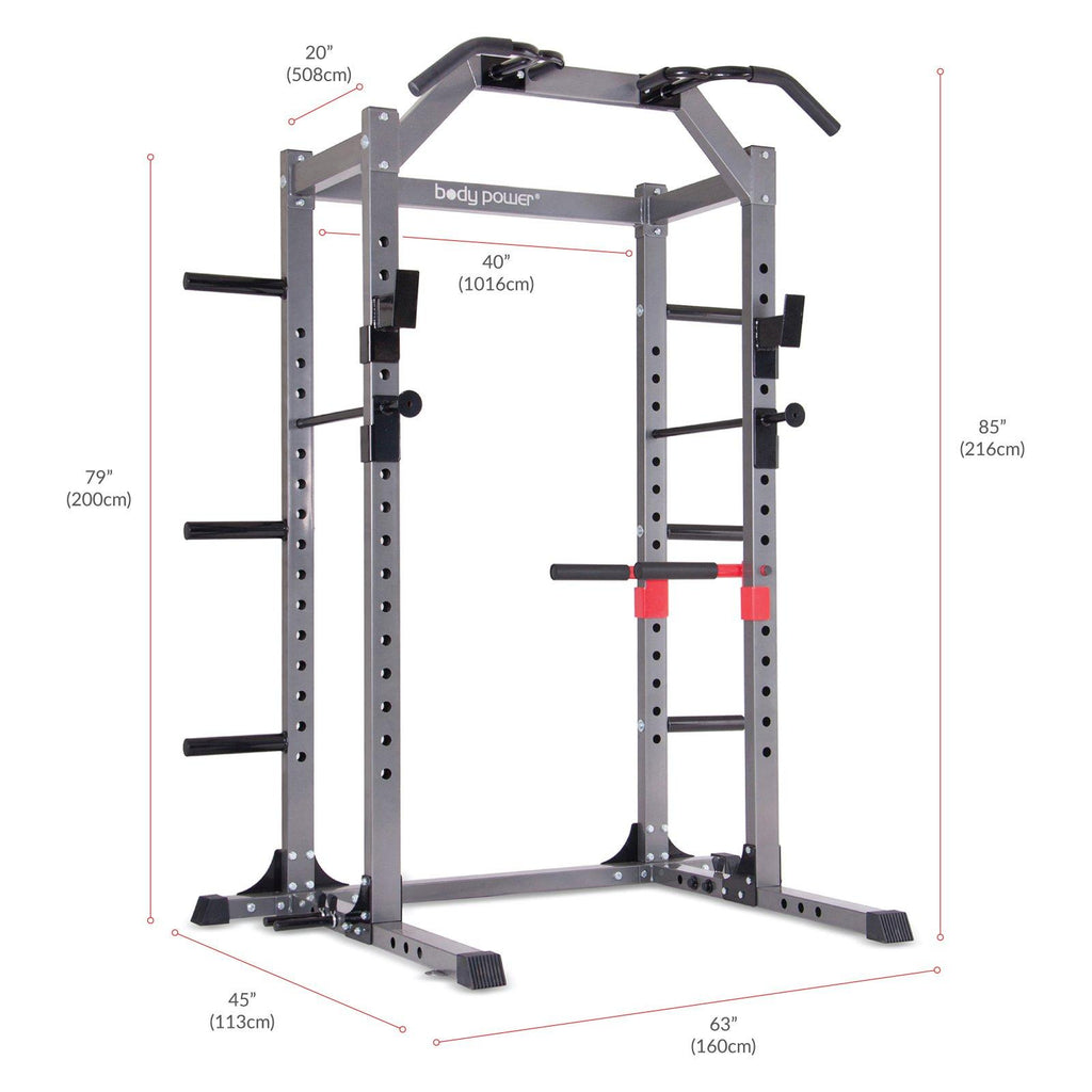 Body Power Deluxe Rack Cawith Accessories, Safety Bars, Floor-Mount Anchors PBC5380 with 800 Lbs. Capacity
