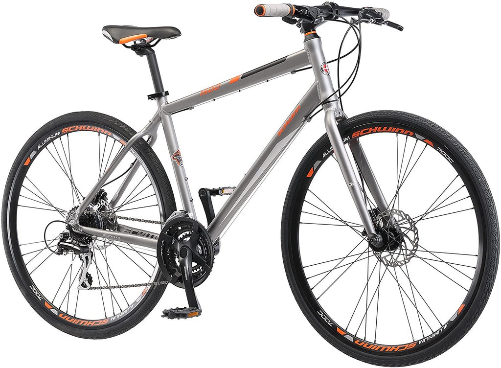 Schwinn Phocus 1500 Flat Bar Sport Fitness Hybrid Bikes, 17-Inch/Small Step-Through or 19-Inch/LarStep-Over Aluminum Frame with  24-Speed Drivetrain, Disc Brakes, and 700c Wheels, Matte Grey