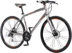 Schwinn Phocus 1500 Flat Bar Sport Fitness Hybrid Bikes, 17-Inch/Small Step-Through or 19-Inch/LarStep-Over Aluminum Frame with  24-Speed Drivetrain, Disc Brakes, and 700c Wheels, Matte Grey