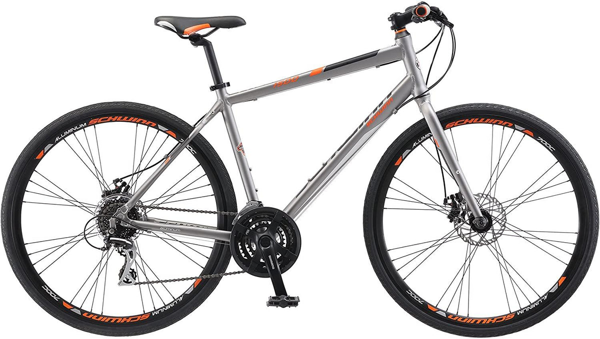 Schwinn Phocus 1500 Flat Bar Sport Fitness Hybrid Bikes, 17-Inch/Small Step-Through or 19-Inch/LarStep-Over Aluminum Frame with  24-Speed Drivetrain, Disc Brakes, and 700c Wheels, Matte Grey