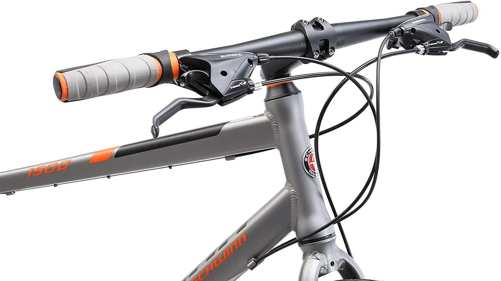 Schwinn Phocus 1500 Flat Bar Sport Fitness Hybrid Bikes, 17-Inch/Small Step-Through or 19-Inch/LarStep-Over Aluminum Frame with  24-Speed Drivetrain, Disc Brakes, and 700c Wheels, Matte Grey