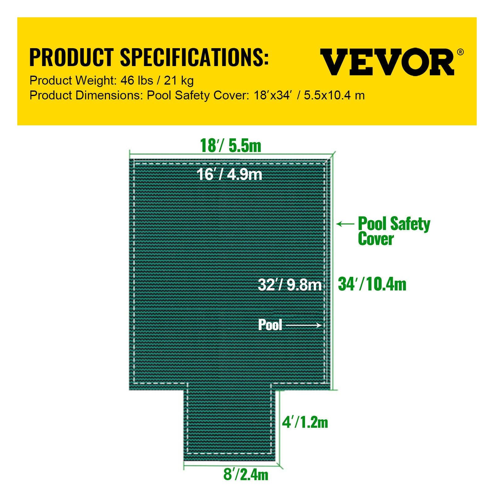 vevor pool safety cover 16x32 ft w/center step rectangular swimming pond winter