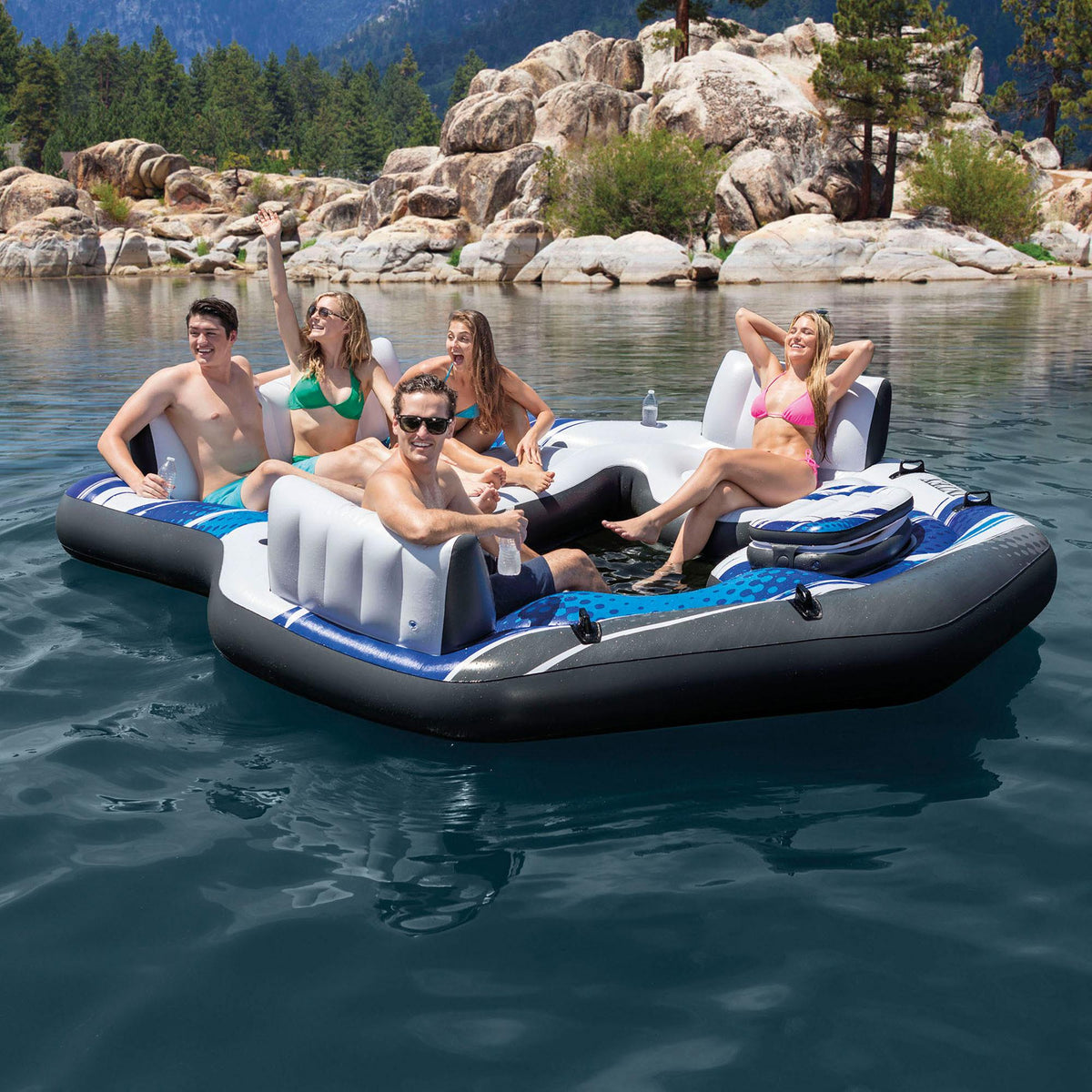 57272EP Adult 5 Seat Inflatable Island Lounge &amp; 43105E 6 Person Pool Raft
