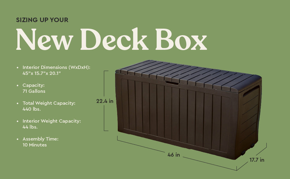 Plus 71 Gallon Resin Deck Box-Organization and Storafor Patio StoraBox Outdoor Cushions, Throw Pillows, Garden Tools and Pool Accessories, Dark Grey