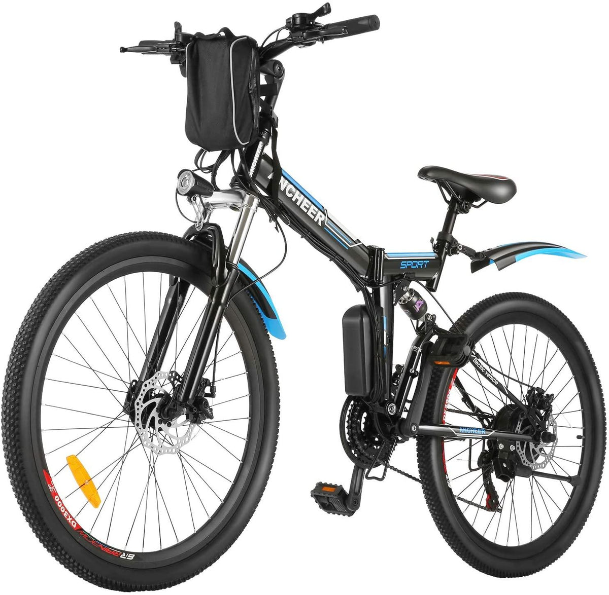 ANCHEER 26'' Folding Electric Bike, Commuting Ebike Electric Mountain Bike with 36V 8Ah Lithium-Ion Battery, Premium Full Suspension and 21 Speed Gears