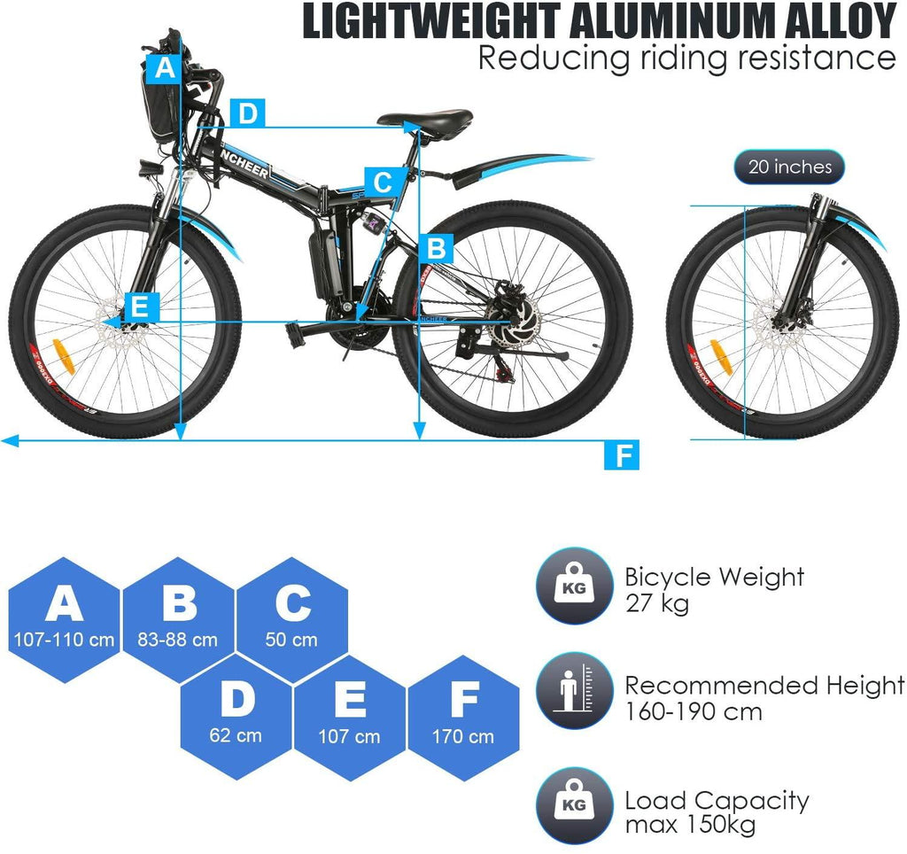 ANCHEER 26'' Folding Electric Bike, Commuting Ebike Electric Mountain Bike with 36V 8Ah Lithium-Ion Battery, Premium Full Suspension and 21 Speed Gears