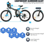 ANCHEER 26'' Folding Electric Bike, Commuting Ebike Electric Mountain Bike with 36V 8Ah Lithium-Ion Battery, Premium Full Suspension and 21 Speed Gears