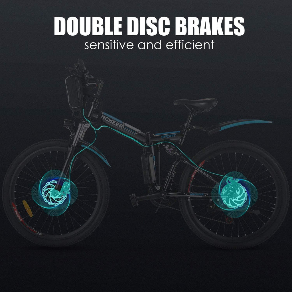 ANCHEER 26'' Folding Electric Bike, Commuting Ebike Electric Mountain Bike with 36V 8Ah Lithium-Ion Battery, Premium Full Suspension and 21 Speed Gears