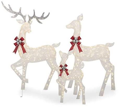 Winter Wonder Lane LED 3-Piece Elegant White Deer Family Set Holiday Seasonal Christmas Indoor/Outdoor Light-Up Decor
