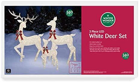 Winter Wonder Lane LED 3-Piece Elegant White Deer Family Set Holiday Seasonal Christmas Indoor/Outdoor Light-Up Decor