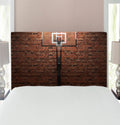 Basketball Headboard, Old Brick Wall and Basketball Hoop Rim Indoor Training Exercising Stadium Picture, Upholstered Decorative Metal Bed Headboard with Memory Foam, Twin Size, Brown, by Ambesonne