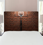 Basketball Headboard, Old Brick Wall and Basketball Hoop Rim Indoor Training Exercising Stadium Picture, Upholstered Decorative Metal Bed Headboard with Memory Foam, Twin Size, Brown, by Ambesonne