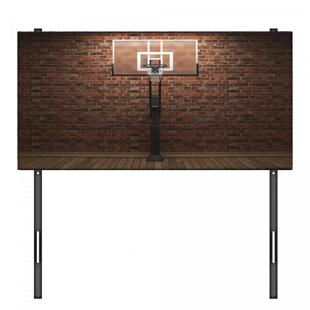Basketball Headboard, Old Brick Wall and Basketball Hoop Rim Indoor Training Exercising Stadium Picture, Upholstered Decorative Metal Bed Headboard with Memory Foam, Twin Size, Brown, by Ambesonne