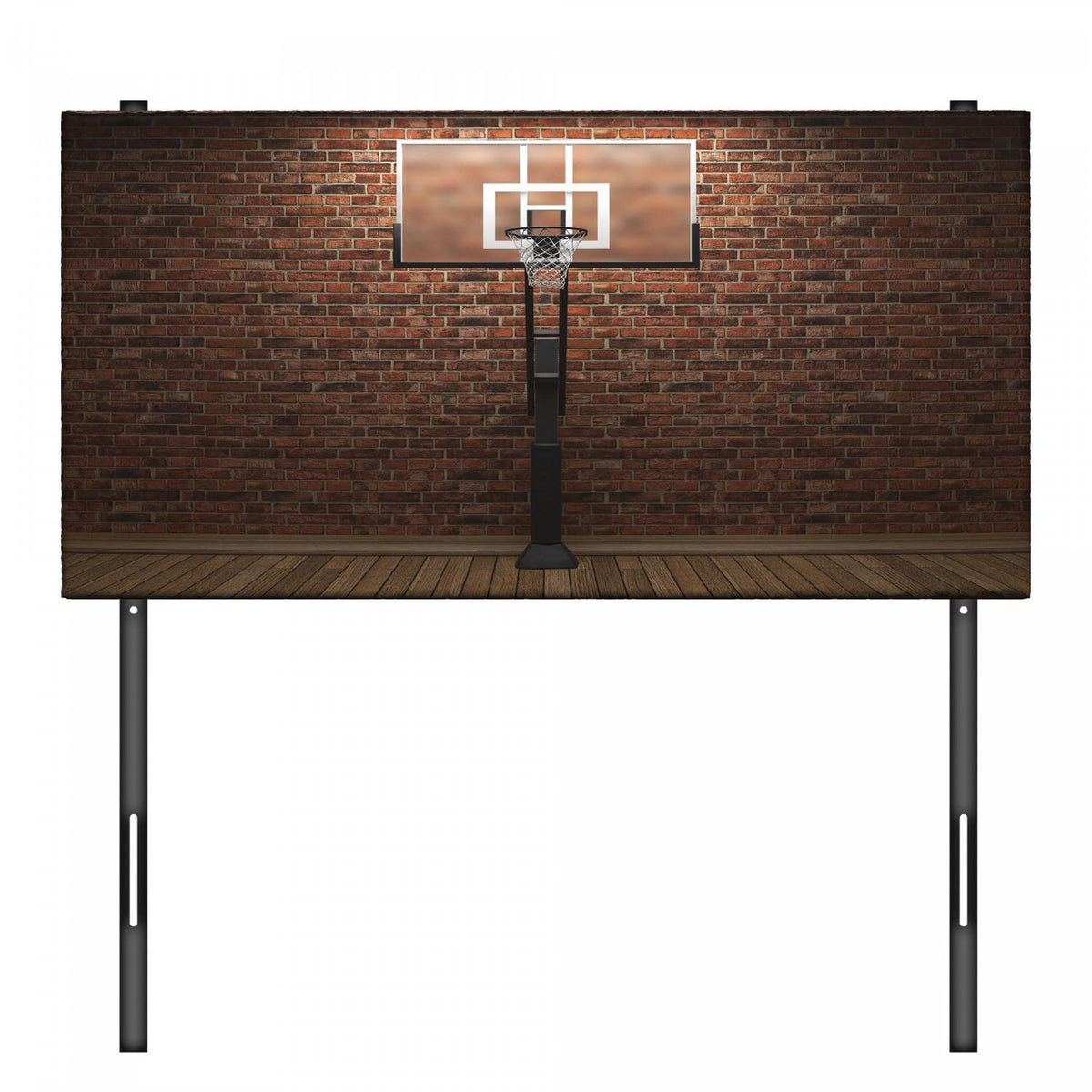 Basketball Headboard, Old Brick Wall and Basketball Hoop Rim Indoor Training Exercising Stadium Picture, Upholstered Decorative Metal Bed Headboard with Memory Foam, Twin Size, Brown, by Ambesonne