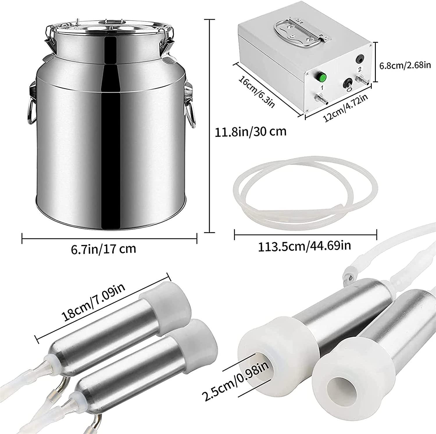 hsosk milking machine for goats cows, pulsation vacuum pump milker, milking supplies w/stainless steel bucket, portable suction machine