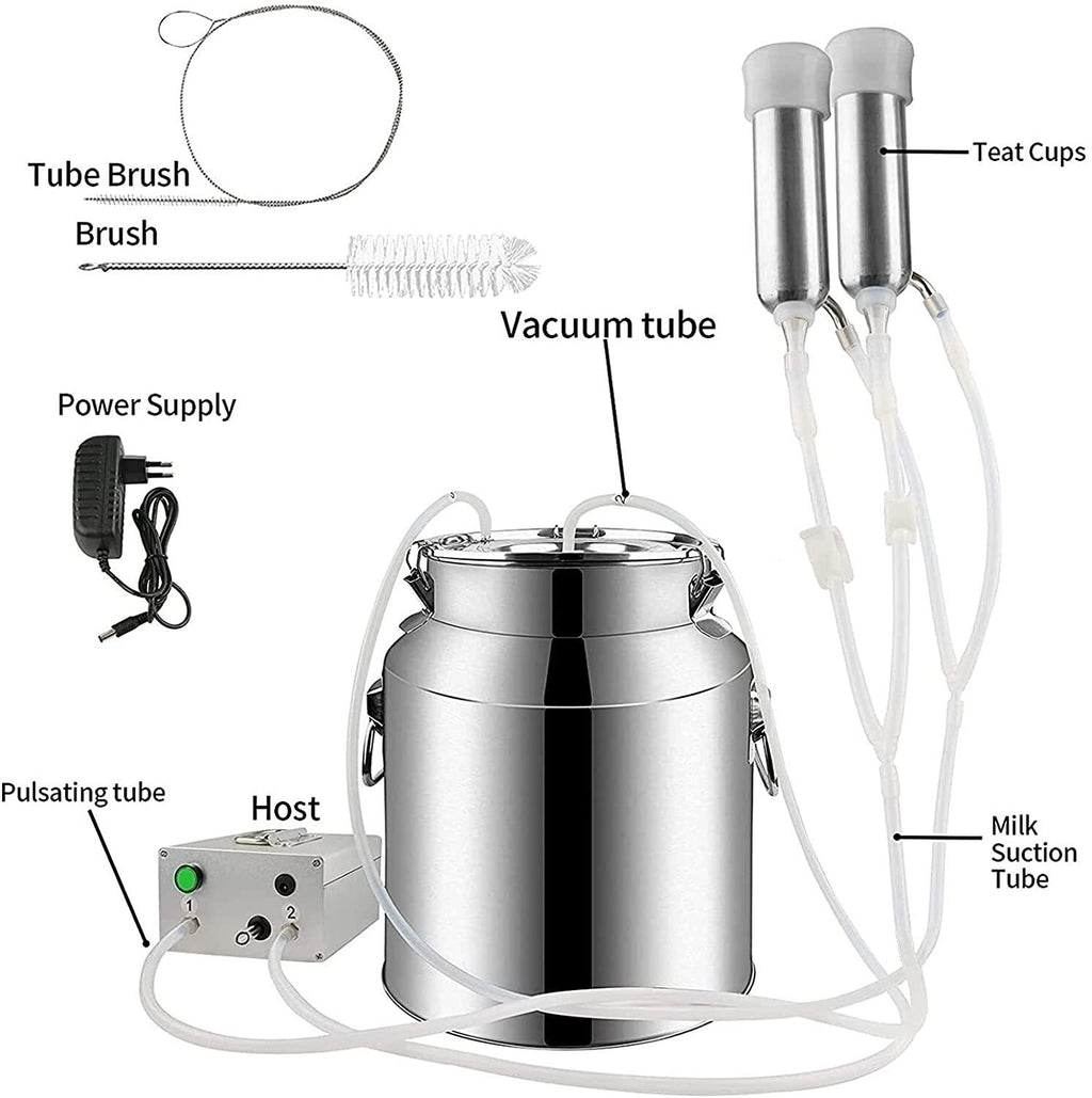 hsosk milking machine for goats cows, pulsation vacuum pump milker, milking supplies w/stainless steel bucket, portable suction machine