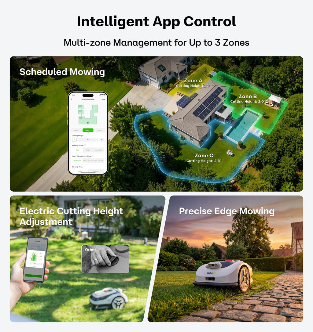 Raccoon 2 SE Robot Lawn Mower, Wire-Robotic Lawn Mower Without RTK for Max. 0.15 Acre Lawn Area, 1.18"–3.15” Cutting Height, with AI Obstacle Avoidance, 5Ah Fast-Charging Battery for Small Lawns