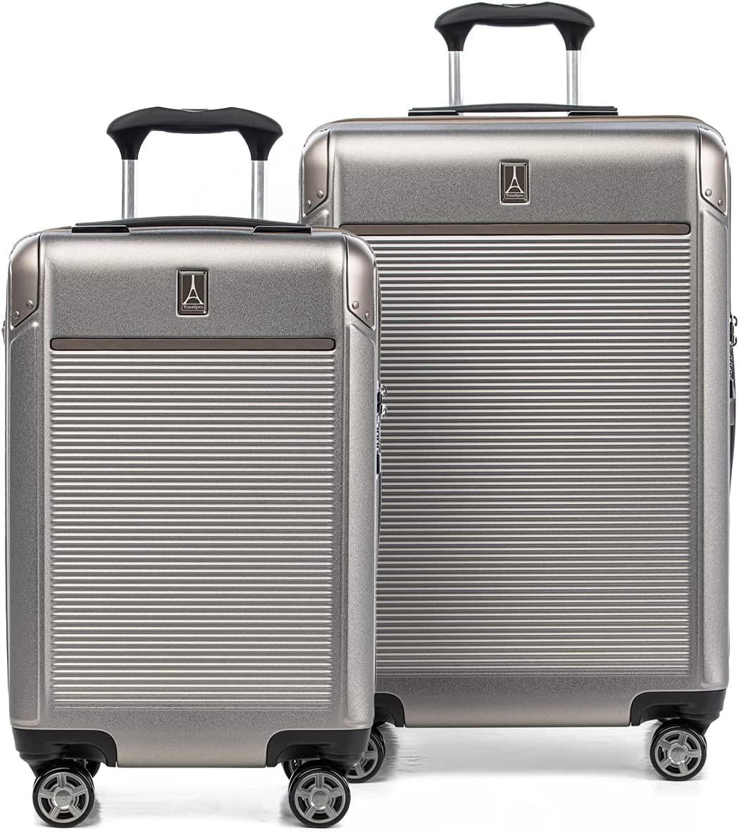 Platinum Elite Hardside Expandable Spinner Wheel Luggage TSA Lock Hard Shell Polycarbonate Suitcase, Metallic Sand, 2-Piece Set (21/25)