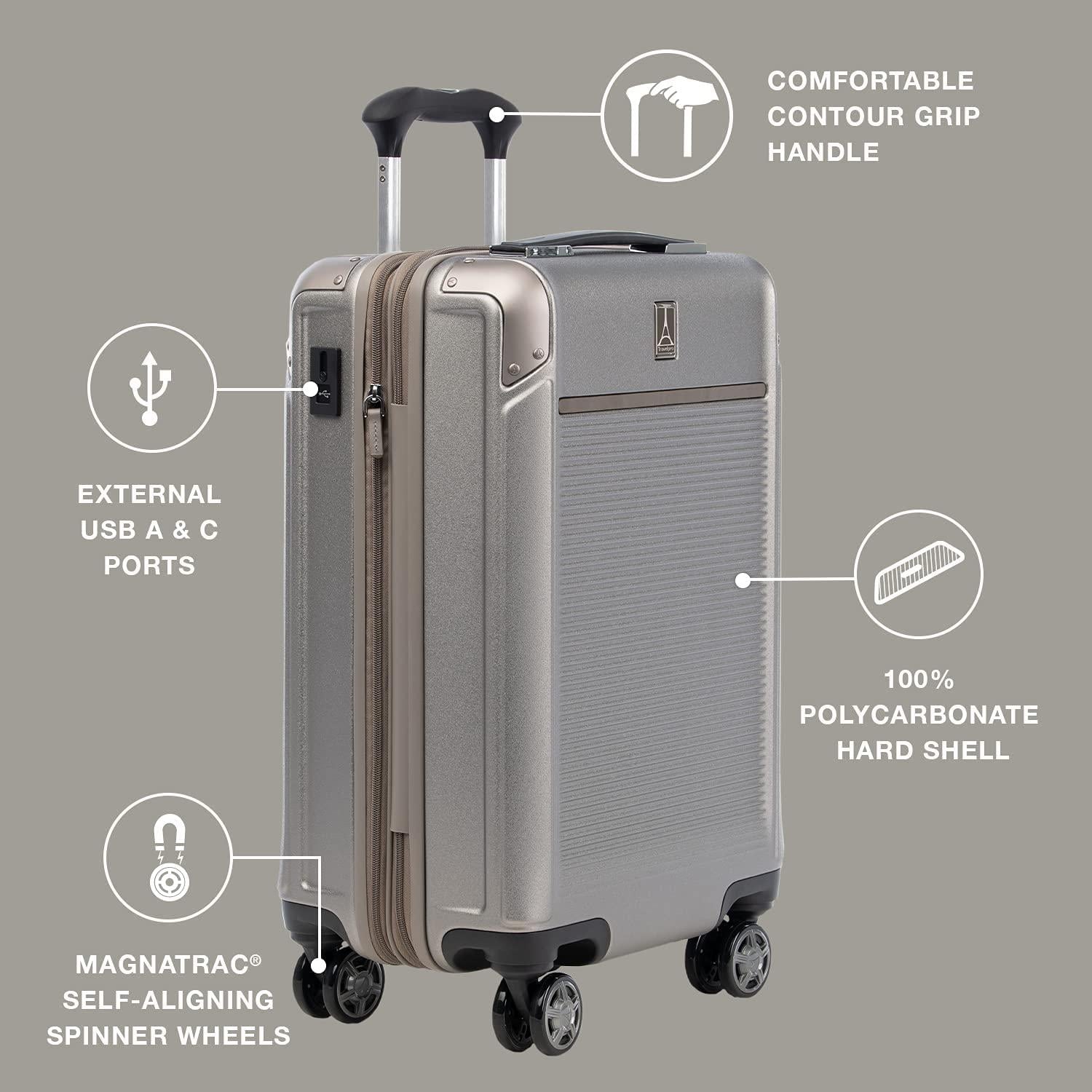 Platinum Elite Hardside Expandable Spinner Wheel Luggage TSA Lock Hard Shell Polycarbonate Suitcase, Metallic Sand, 2-Piece Set (21/25)