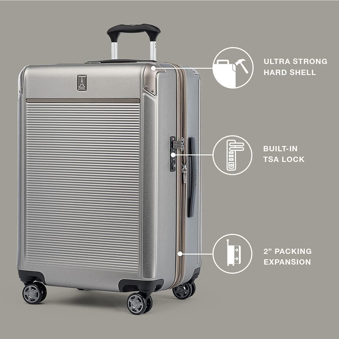 Platinum Elite Hardside Expandable Spinner Wheel Luggage TSA Lock Hard Shell Polycarbonate Suitcase, Metallic Sand, 2-Piece Set (21/25)