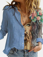 Pattern Printed A Lapel Blouse