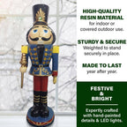 36 in. Blue Resin Christmas Nutcracker Toy Soilder Holding a Staff with LED Lights