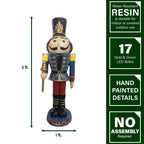 36 in. Blue Resin Christmas Nutcracker Toy Soilder Holding a Staff with LED Lights