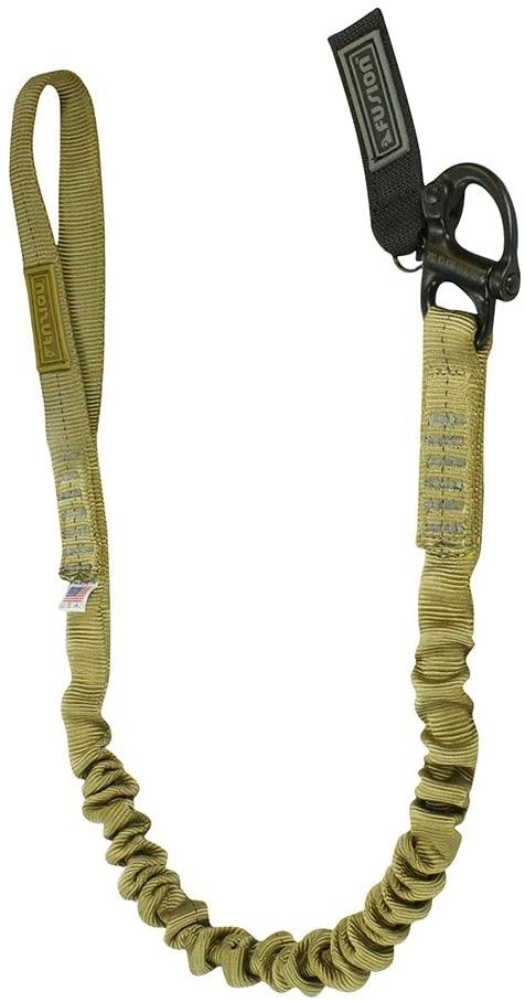 Fusion Tactical 6ft 72"x1" Internal Elastic Bungee Military Police Personal Retention Helo Lanyard with Snap Shackle Hitched Loop 23kN  Brown