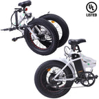 Foldable Commuter E-Ride 20 Inch 500W 36V Electric Bike Adults Bicycle Pedal Assist Fat Tire Women Men Beach City bike White E-Bike