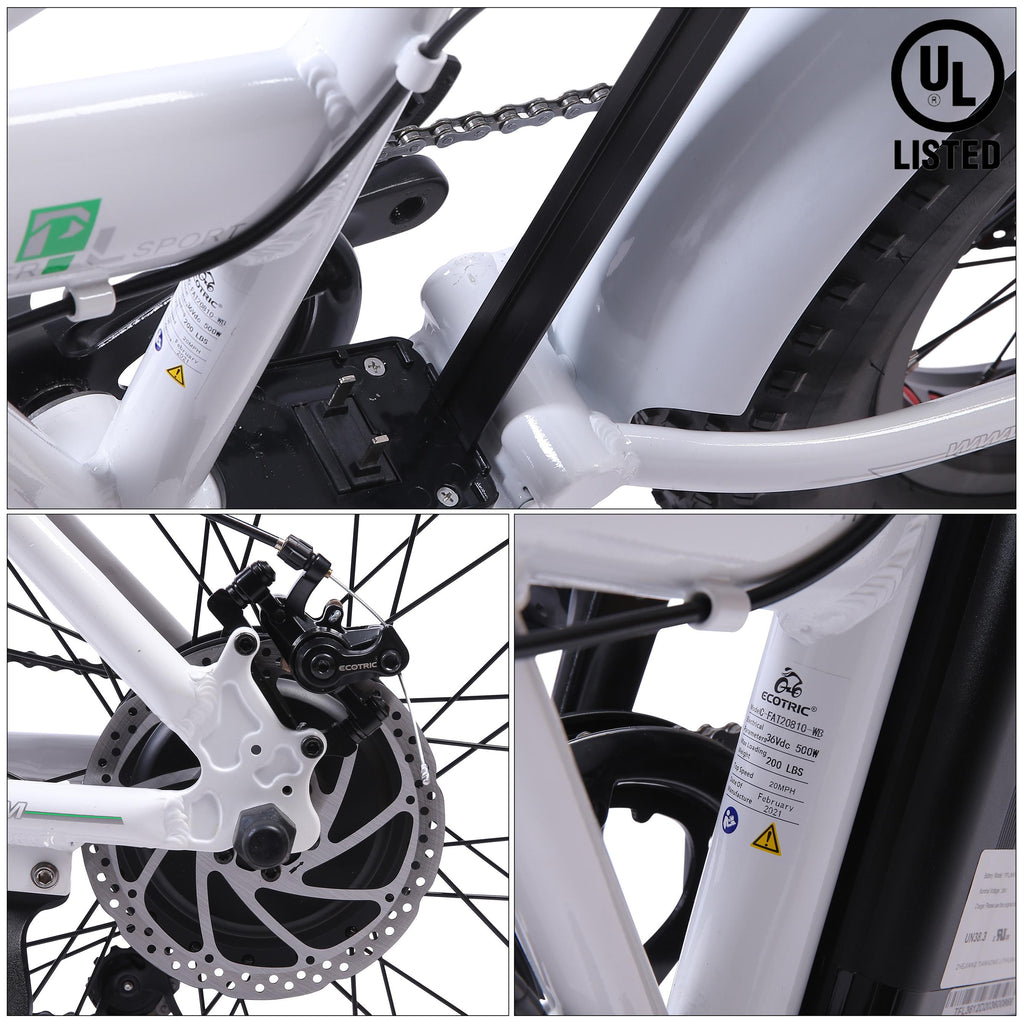 Foldable Commuter E-Ride 20 Inch 500W 36V Electric Bike Adults Bicycle Pedal Assist Fat Tire Women Men Beach City bike White E-Bike