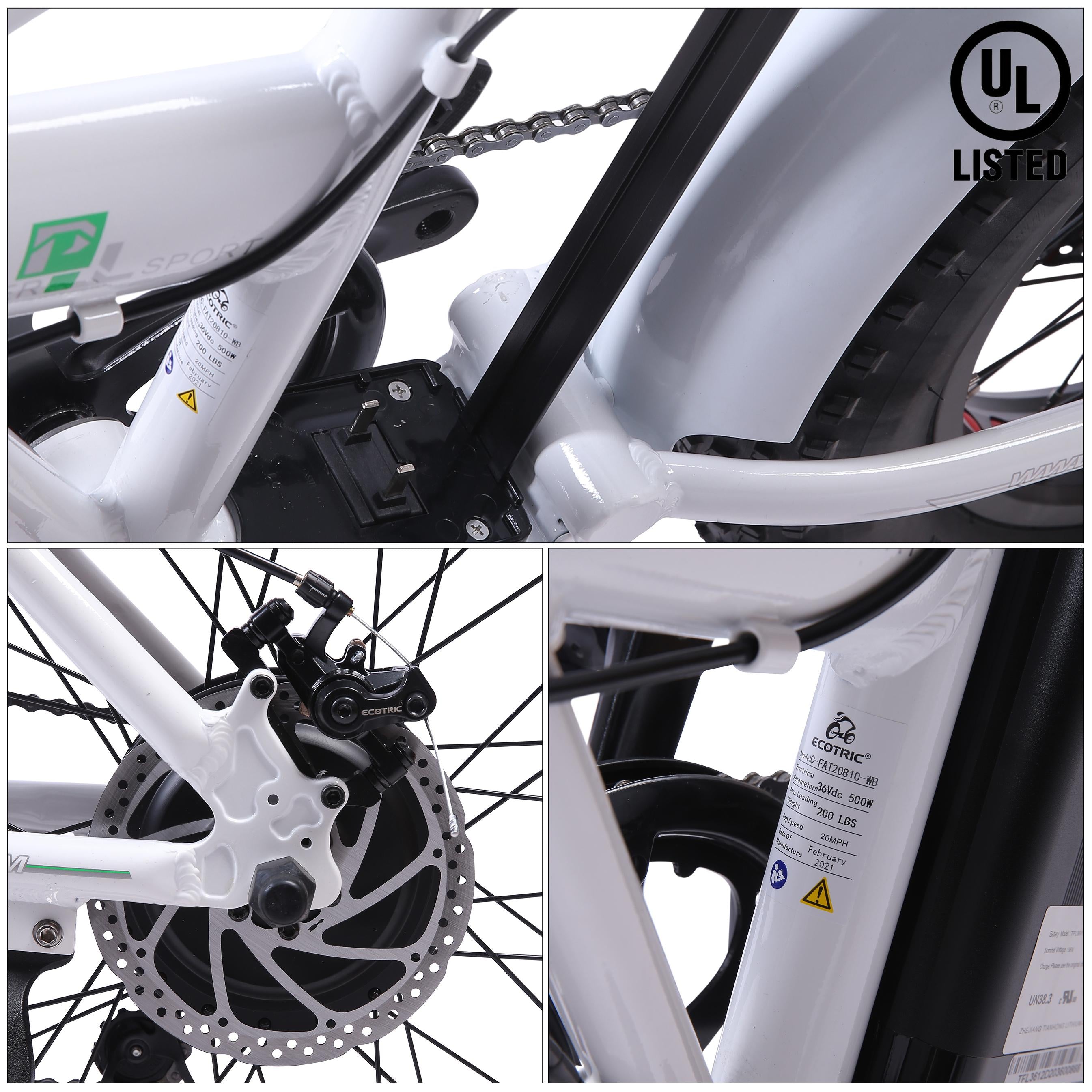 Foldable Commuter E-Ride 20 Inch 500W 36V Electric Bike Adults Bicycle Pedal Assist Fat Tire Women Men Beach City bike White E-Bike