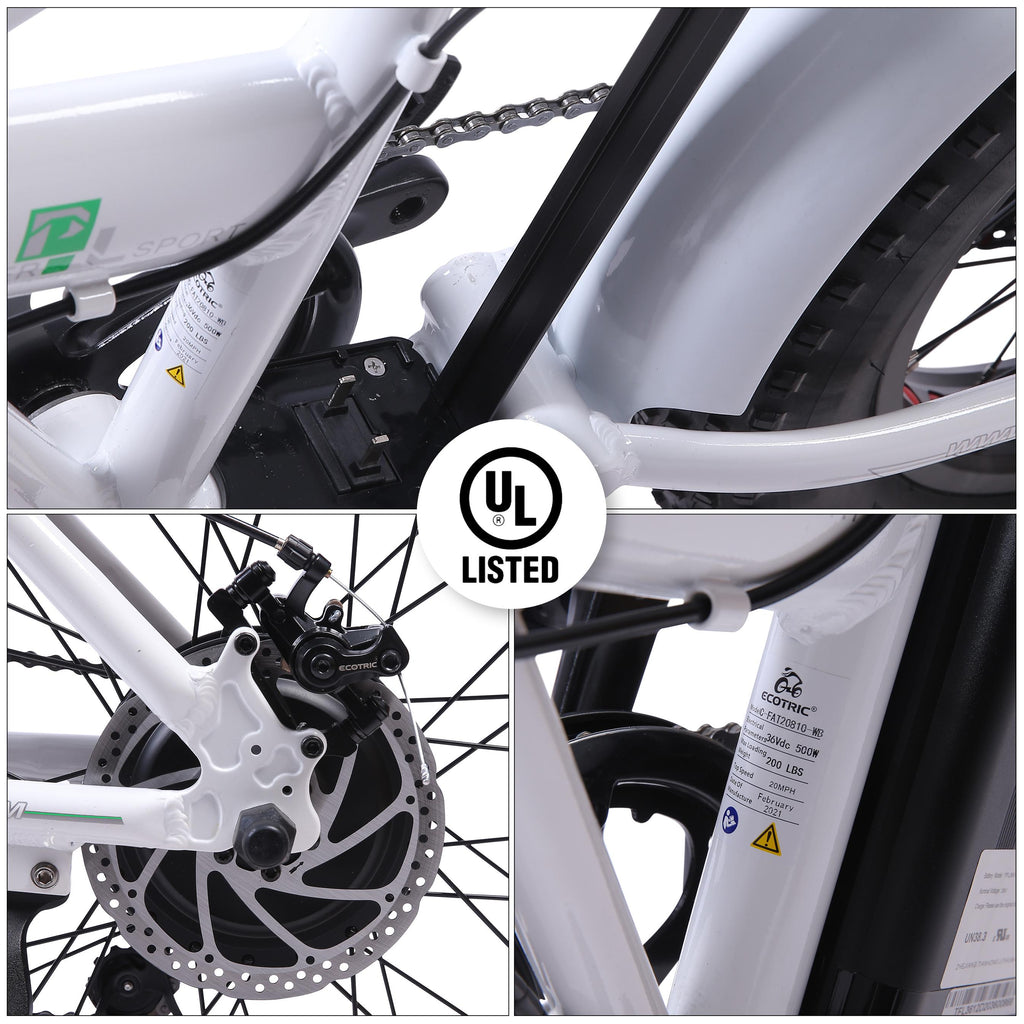 Foldable Commuter E-Ride 20 Inch 500W 36V Electric Bike Adults Bicycle Pedal Assist Fat Tire Women Men Beach City bike White E-Bike