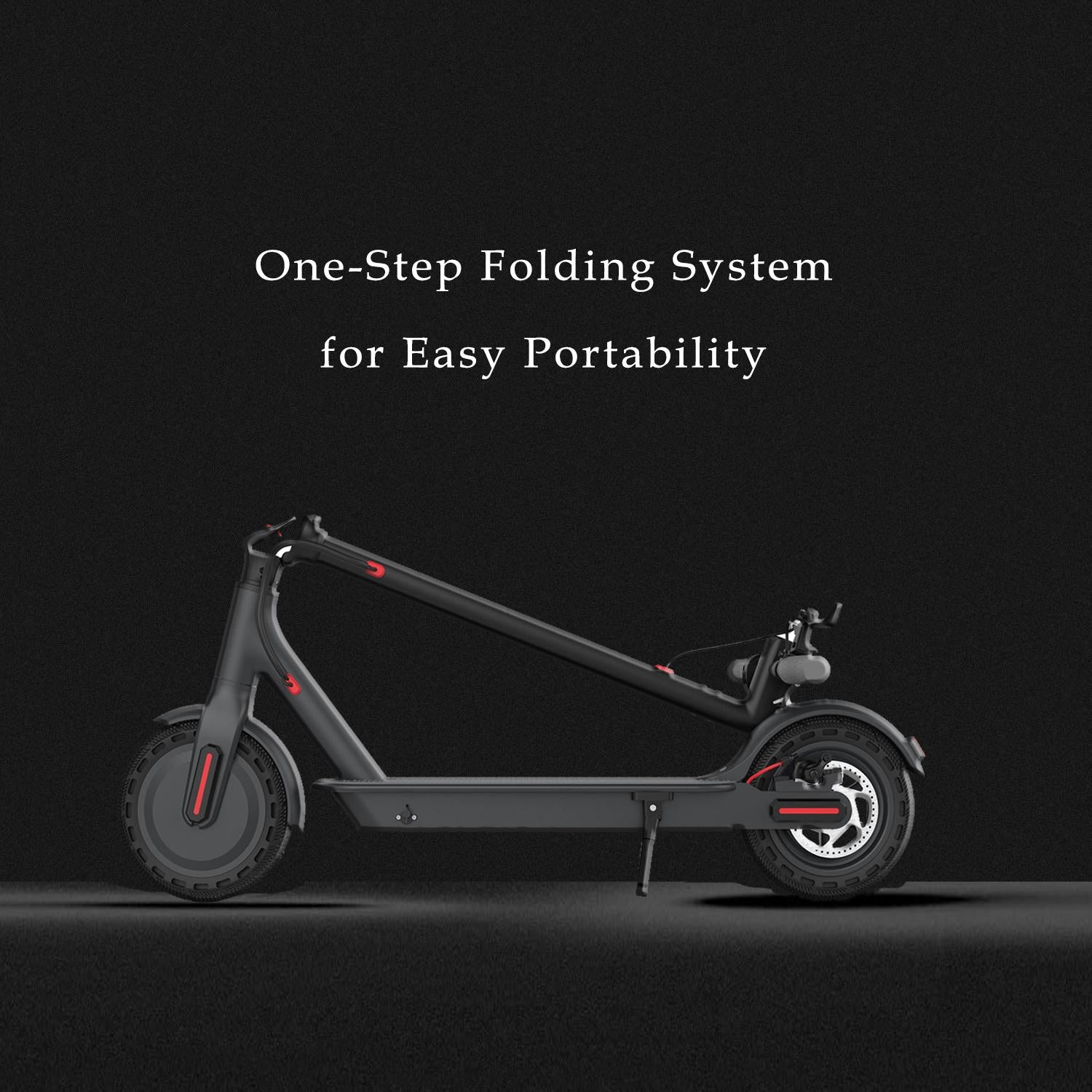 BREEZE Folding Electric Scooter 15 MPH Max Speed with LED Headlights,  One-Step Fold, 8.5 In. Solid Tires, 264 Lbs. Max Weight, 28 Miles Max Distance, Electric Scooter for Commute and Travel, Black