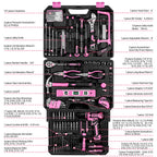 Pink Tool Kit Box Drill Set： Home Mechanic Toolbox with 12V Power Cordless Drill Hand Repair Tools Sets Combo Kits StoraOrganizer Drawer Case for Men & Women