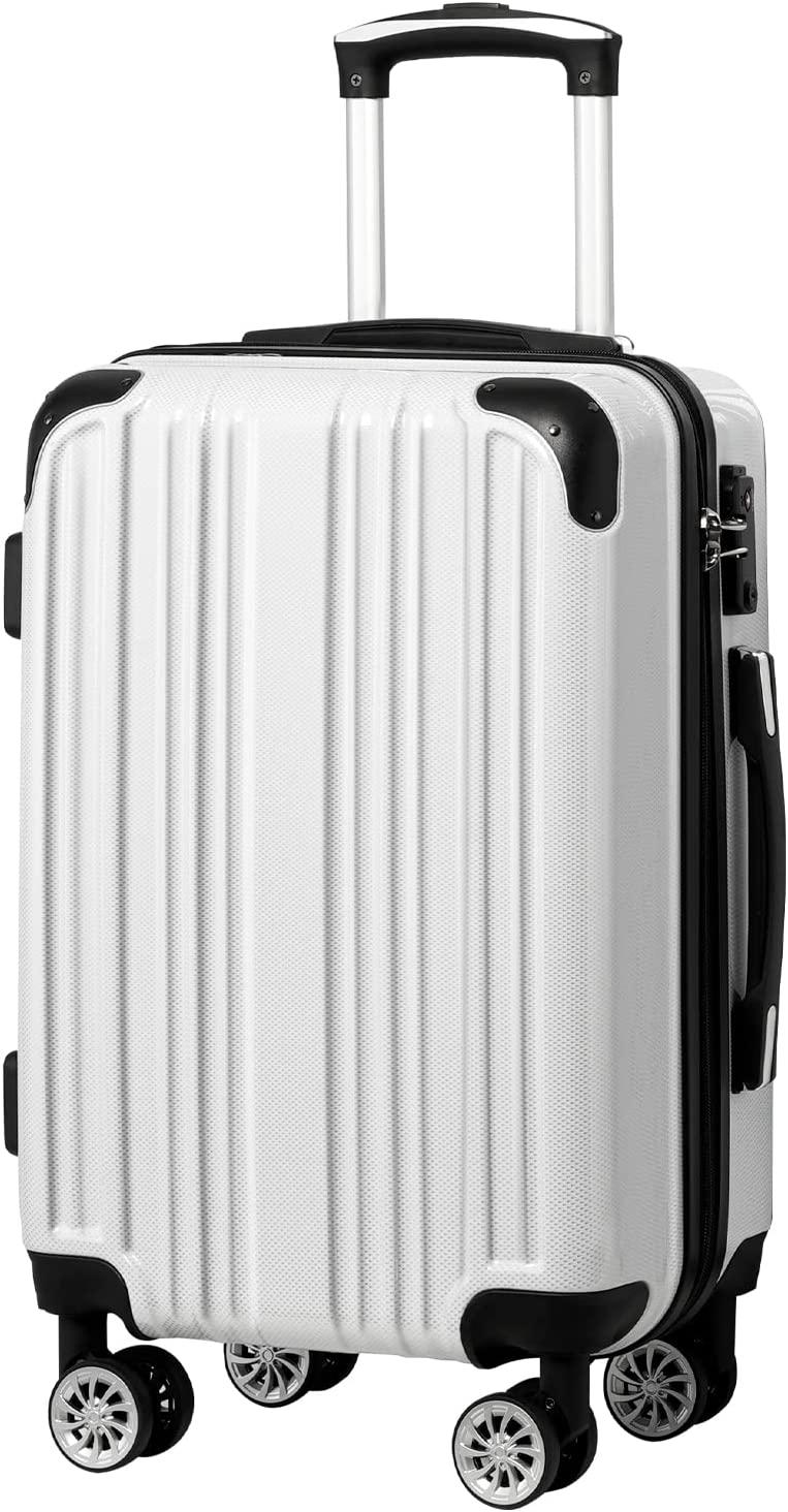 Luggage Expandable(only 28") Suitcase PC+ABS Spinner 20in 24in 28in Carry on (white grid new, L(28in))