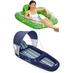 Aqua Leisure Inflatable Swimming Pool Lounger Chair Float with Canopy and Zero Gravity Inflatable Swimming Pool Recliner Mesh