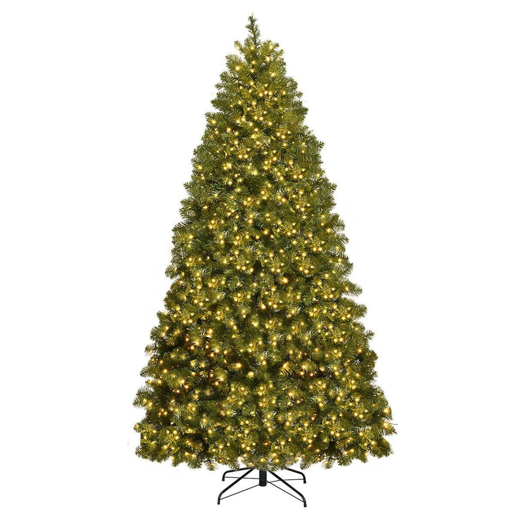 Gymax Clear Prelit 700 LED Green Hinged Full PVC Artificial Christmas Tree, with Metal Stand 7'