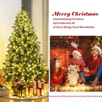 Gymax Clear Prelit 700 LED Green Hinged Full PVC Artificial Christmas Tree, with Metal Stand 7'