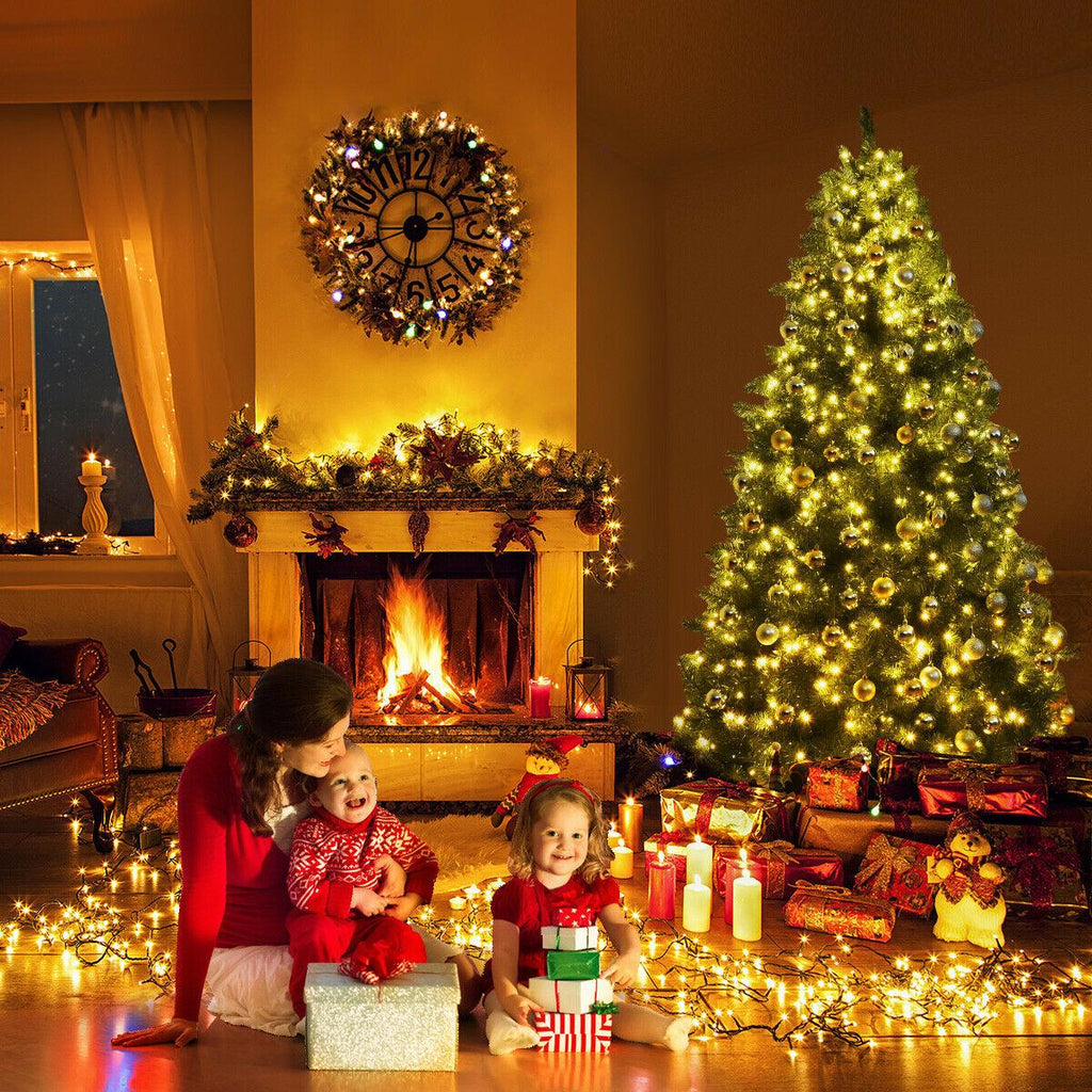 Gymax Clear Prelit 700 LED Green Hinged Full PVC Artificial Christmas Tree, with Metal Stand 7'
