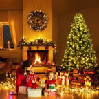 Gymax Clear Prelit 700 LED Green Hinged Full PVC Artificial Christmas Tree, with Metal Stand 7'