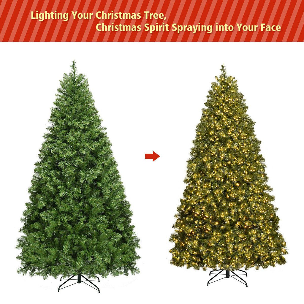 Gymax Clear Prelit 700 LED Green Hinged Full PVC Artificial Christmas Tree, with Metal Stand 7'