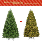 Gymax Clear Prelit 700 LED Green Hinged Full PVC Artificial Christmas Tree, with Metal Stand 7'