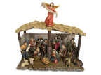 Complete Tabletop Christmas Nativity Scene with Stable and 15 Figurines by Faithful Treasure