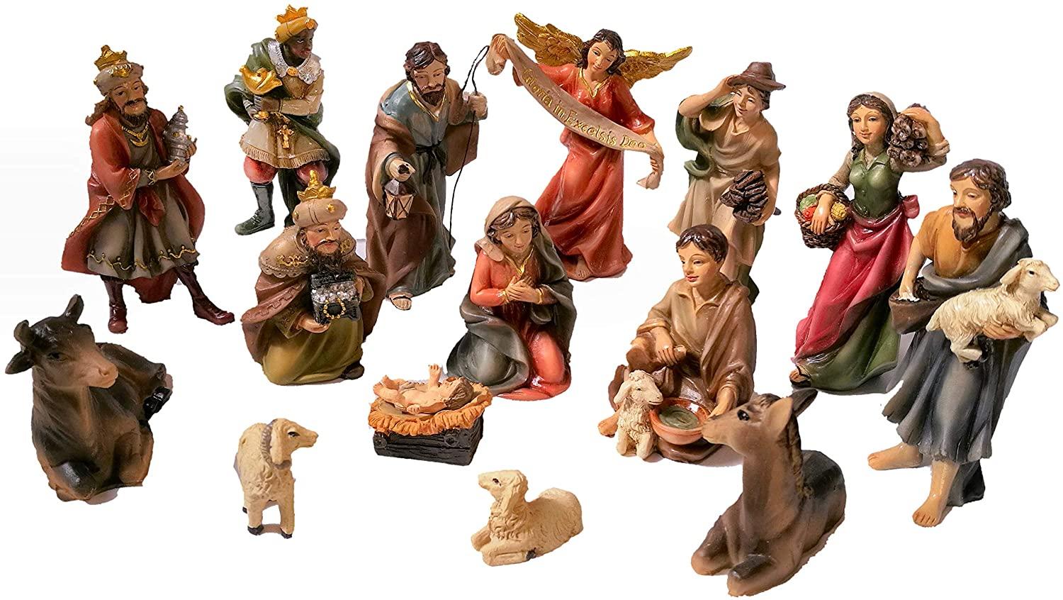 Complete Tabletop Christmas Nativity Scene with Stable and 15 Figurines by Faithful Treasure