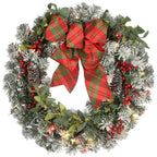 24 in. General Store Snowy Artificial Christmas Wreath with LED Lights and Bow